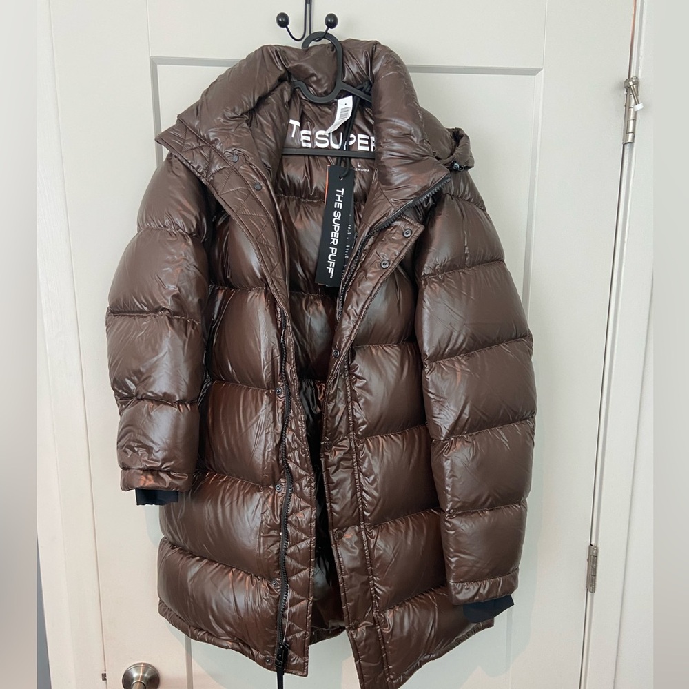 Aritzia mid super puff high gloss brown